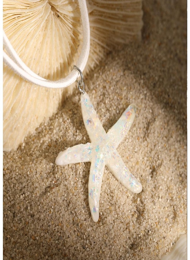 Decixde Women's Starfish Pendant Necklace, White, Boho Choker, Summer Beach Jewelry - Image 4